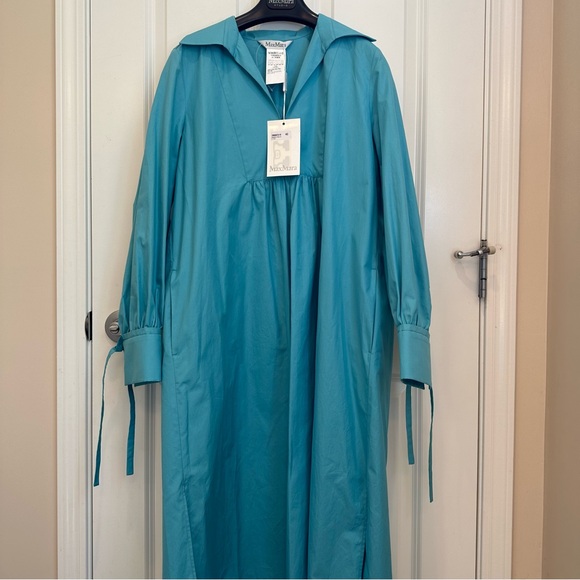NWT MAX MARA Poplin Midi Dress Size:Medium US6 Light Blue Spring/Summer/Vacation - Picture 12 of 17